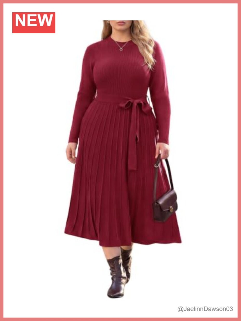Plus Size Turtleneck Long Sleeve Knit Maxi Sweater Dress A-Line Belted